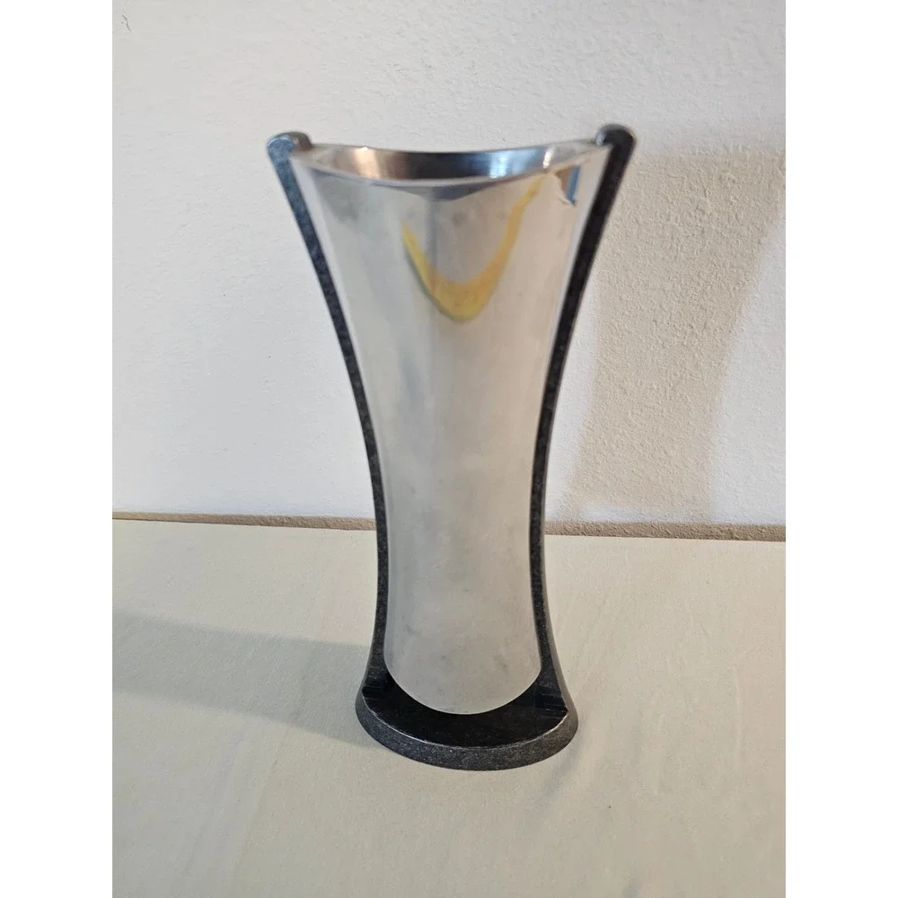 Nambe Neil Cohen MT0338 Silver Alloy and Dark Metal Flared Vase 2010 Modern